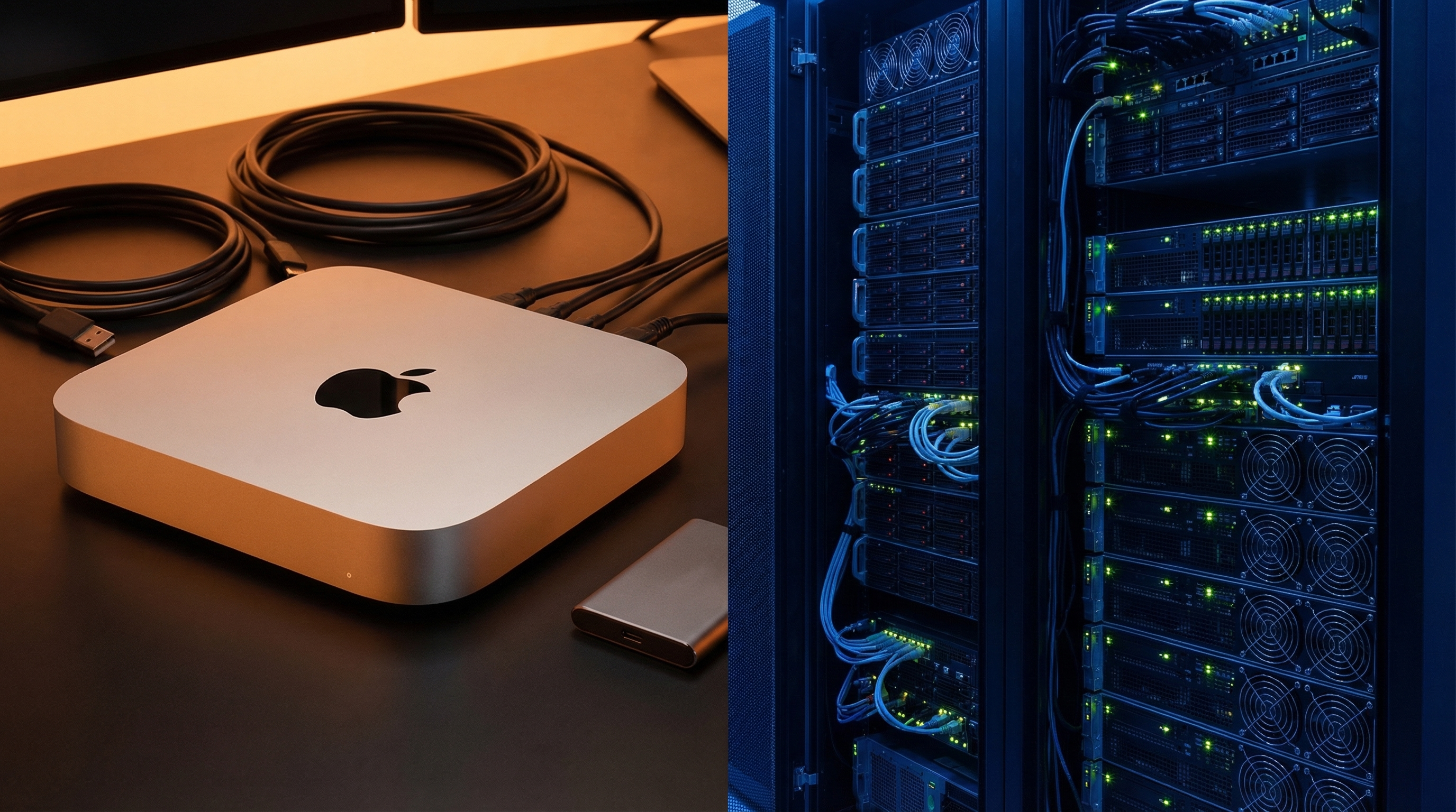 Tight editorial comparison image showing OpenClaw on a cloud VPS versus a local Mac mini